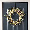 Glitzhome 22" D Easter Wreath with Easter Eggs Berries and Forsythia for Front Door Wall Window Spring Easter Garland with Colored Eggs Berries Holiday Decoration