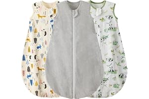Duomiaomiao 3 Pack Baby Sleep Sack 100% Organic Cotton Lightweight Breathable Comfy Toddler Sleeping Sack (0.5tog Pandas, Small)