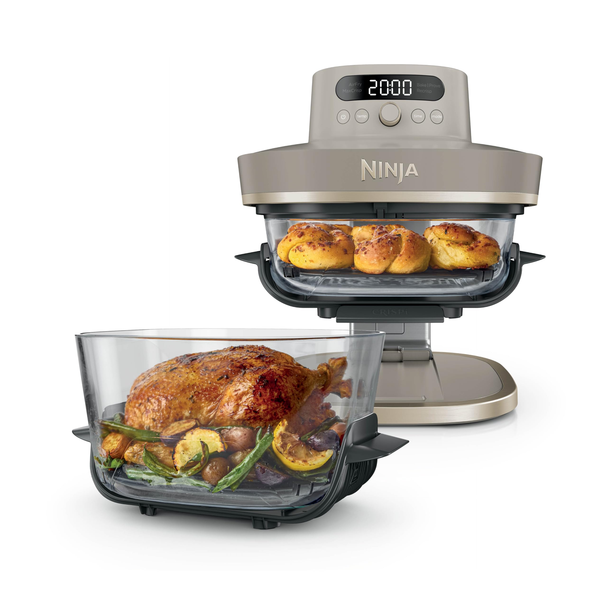 Ninja CRISPi PRO XL Glas-Heißluftfritteuse (Air-Fryer), 5 voreingestellte Zubereitungsfunktionen, inkl. CleanCrisp-Glasbehälter (5,7 l und 2,3 l) und Aufbewahrungsdeckel, Stone Gold AS090EUSD 2