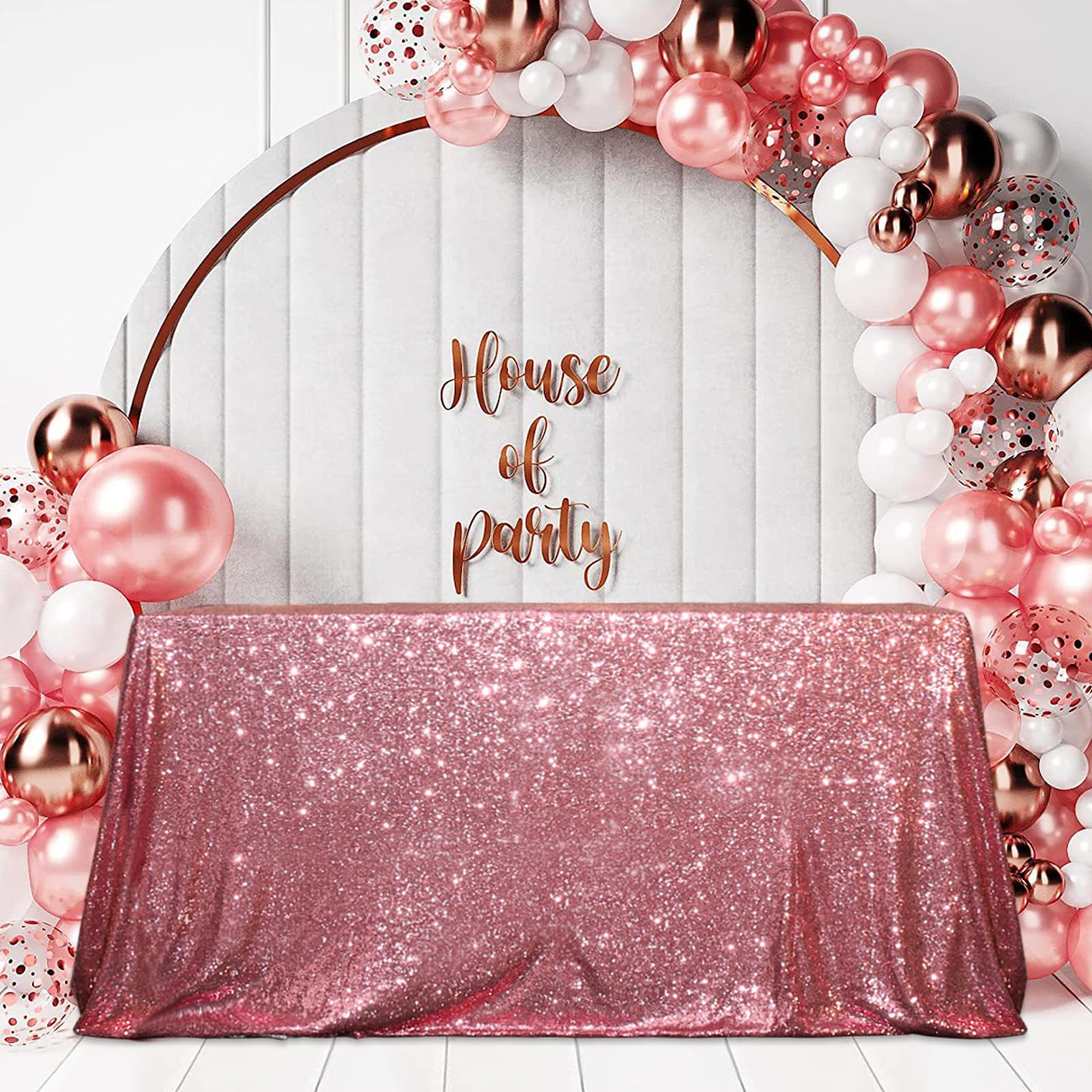 SquarePie Sequin Tablecloth 90 x 132 Inch Fuchsia Pink Sparkly Table Linen for Wedding Party Image