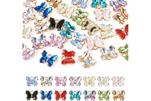 28pcs Butterfly Charms Crystal Glass Pendants Light Golden Glass Butterfly Pendants Dangle Earring Findings for DIY Women Jew