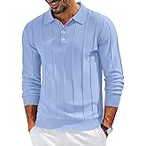 COOFANDY Mens Knit Long Sleeve Polo Sweater Business Casual Collared Golf Sweaters Ribbed Textured Activewear Polos