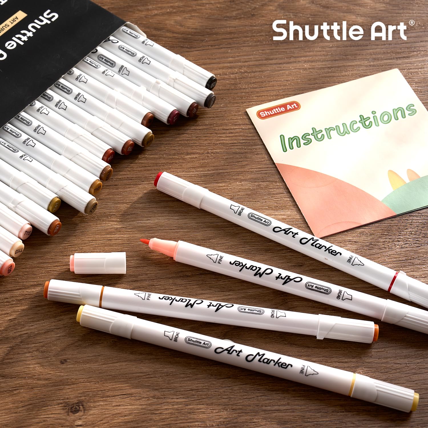 Shuttle Art 26 Colors Skin Tone&Hair Art Markers, Dual Tip Alcohol Based Flesh-Color Marker Pen Set Contains 1 Blender Perfect for Kids & Adults Portrait,Comic, Anime, Manga, Illustration
