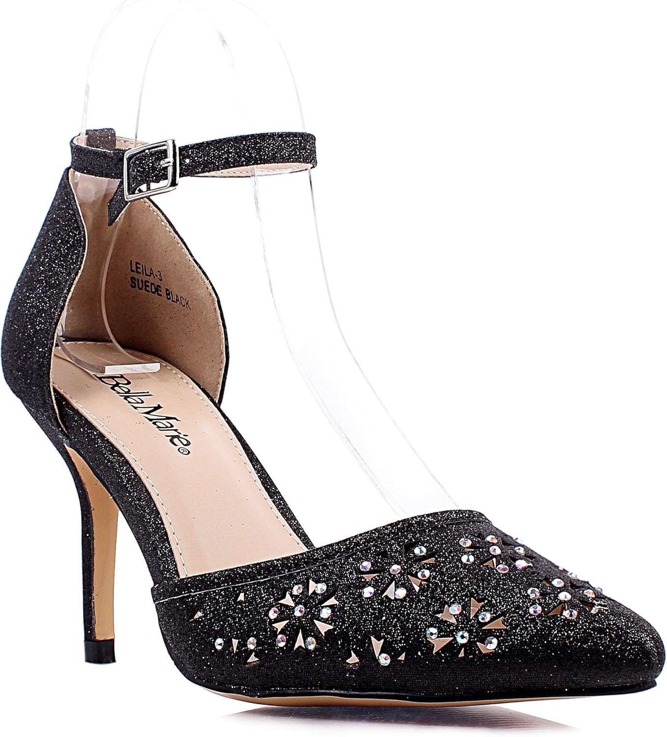 black glitter stilettos