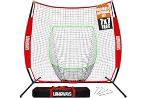 LOMGWAYS 7x7ft/8x8ft Baseball Softball Net with Steel Frame for Batting, Hitting, Pitching, Portable Baseball Batting Net with Carry Bag, Great for All Levels