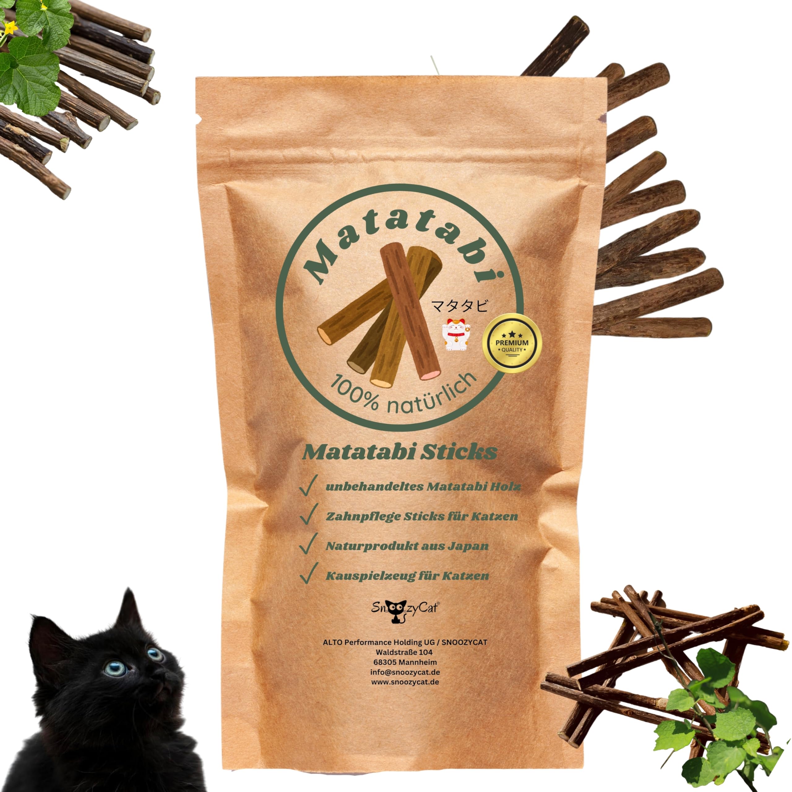 SNOOZYCAT® Matatabi Sticks - 10 Pcs: Natural Chew Sticks for Cats, Hand Harvested from Japan, Natural Toothbrush