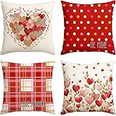 AVOIN colorlife Valentine's Day Heart Red Throw Pillow Covers, 18 x 18 Inch Golden Leaves Love You More Be Mine Buffalo Plaid Polka Dot Anniversary Wedding Cushion Case Decoration for Sofa Set of 4