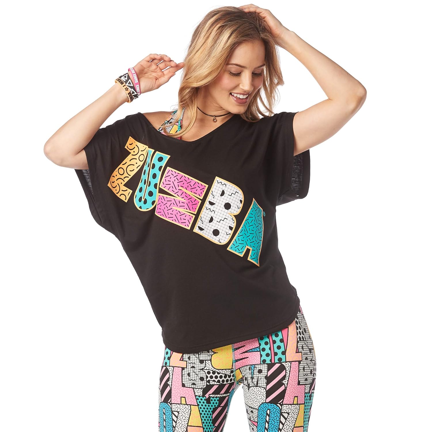 Zumba Fitness Damen Tanktops Women's Fashion Print VNeck Workout Tee