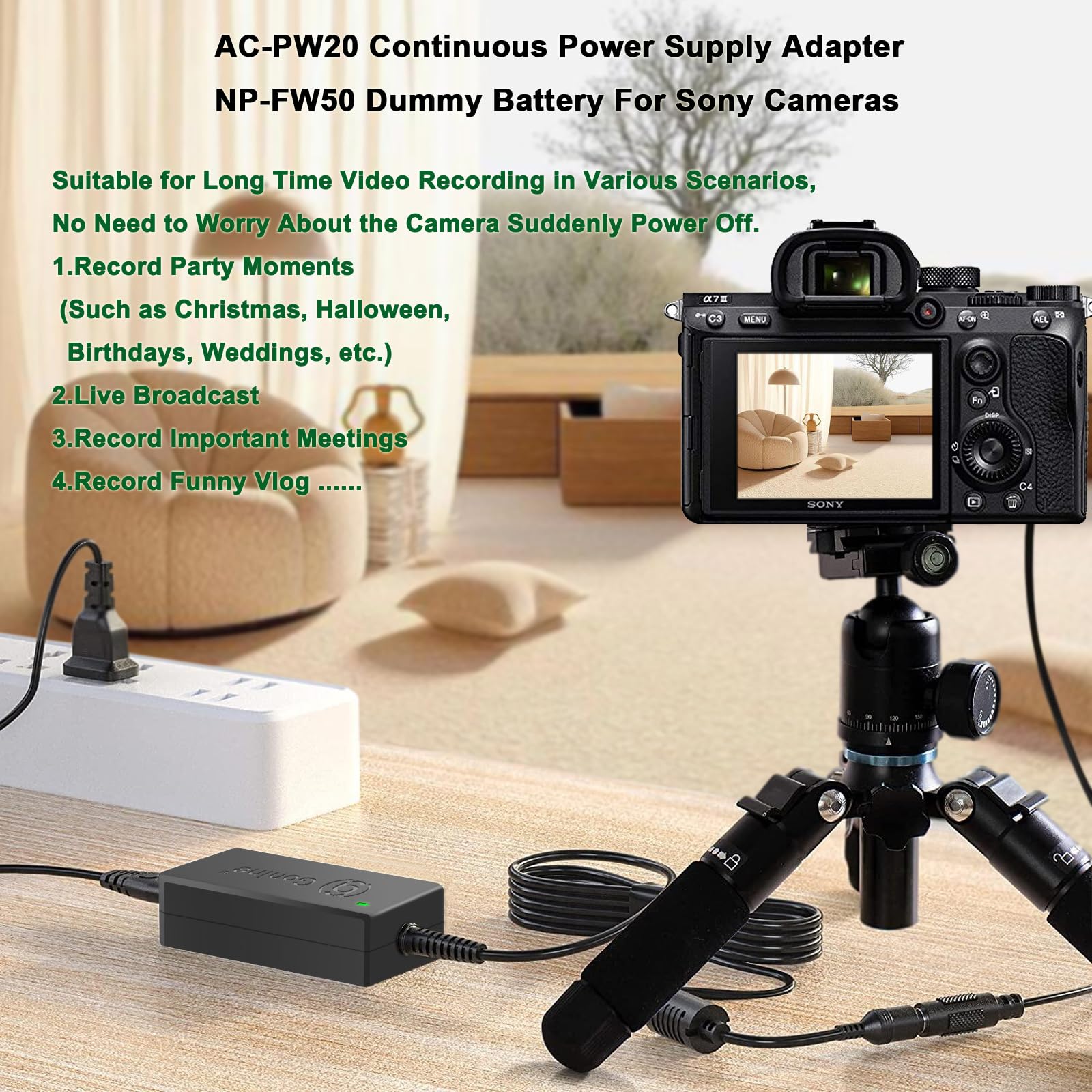 HangTon V-Mount Battery D-tap To NP-FW50 DC Coupler Dummy Battery Per Sony A7 A7SII A7RII A6300 A6500 A5100 NEX Camera - 3