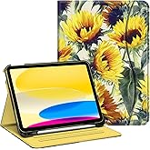 Fintie Case for iPad (A16) 11th Generation 11 Inch (2025), iPad 10th Generation 10.9 Inch (2022), Multi-Angle Viewing Protective Stand Cover with Pencil Holder & Pocket, Sunflowers