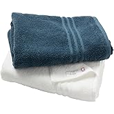 HIORIE Imabari Towel, 2 Piece Bath Towel Set, Japanese Towels, Modern Hand Towel, Off White + Cloud Blue