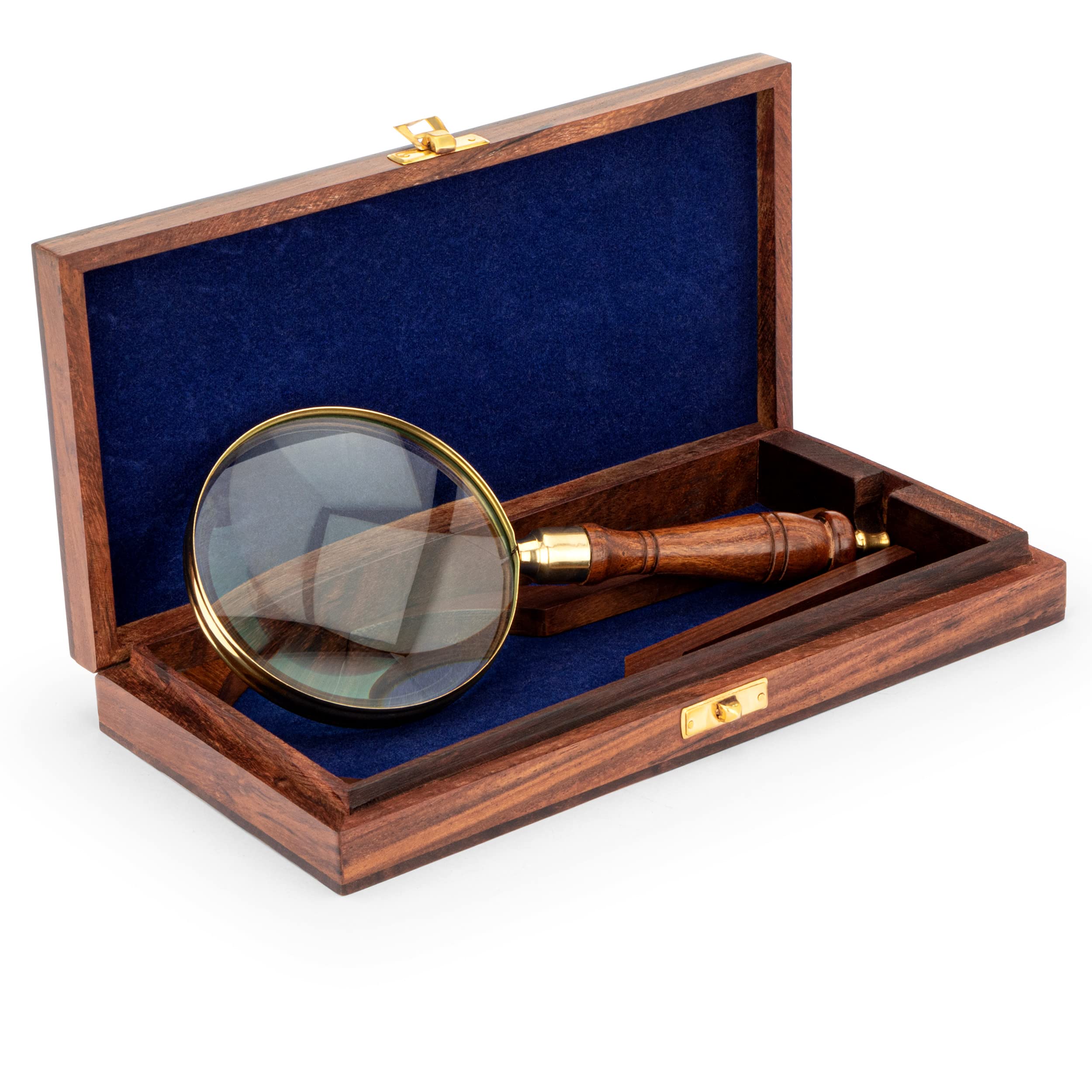 NKlaus Wooden Box Brass Handle Magnifier, 3x Magnification, 11 cm Diameter, 23 cm Length