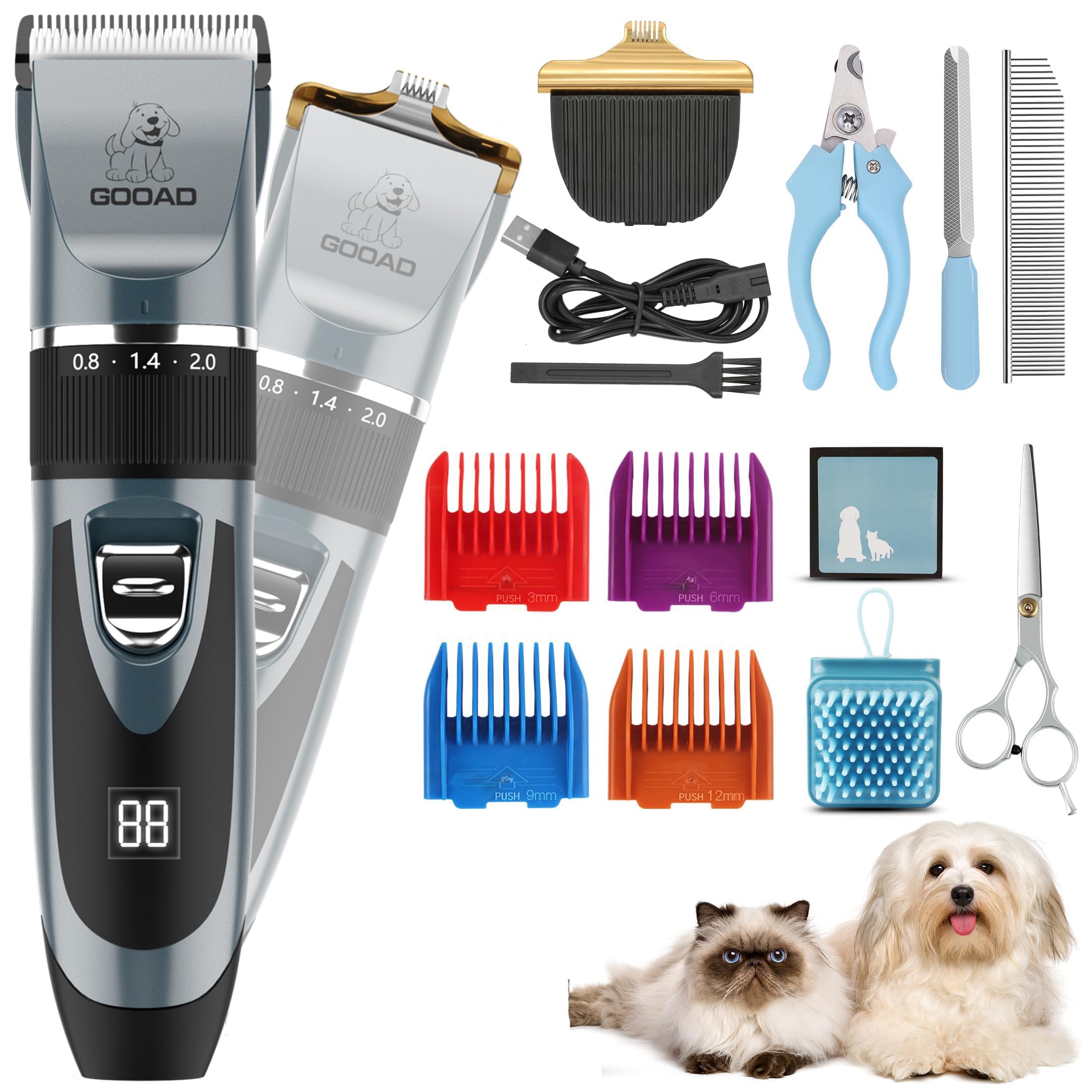Gooad Dog Clippers Grooming Kit and Paw Trimmer,Cordless,Low Noise, Electric Quiet,Rechargeable, Pet Hair Clippers for Thick Coats, Dog Trimmer Grooming, Shaver for Small and Large Dogs Cats,Blue