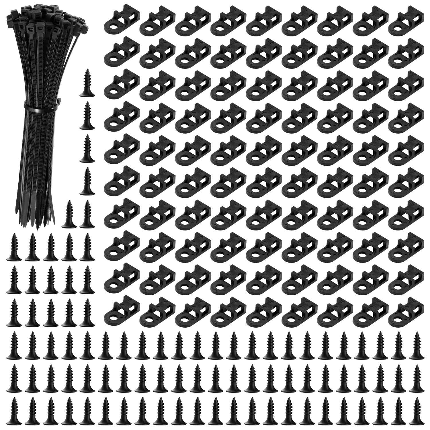 VooGenzek 90 Sets 19.6 * 9.7 mm Saddle Type Cable Tie Mount Bases, Saddle Type Mount Wire Holder, with M3.5 Screws and Cable Ties, for Wire and Cable Tidy, Black