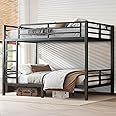 XUWANSHANG Full XL Over Full XL Bunk Bed Frame, Heavy Duty Metal Loft Bed for Adults/Teens, 400/600LB Capacity w/Ladder & Guardrail, Noise-Free Steel Slats, No Box Spring Required, Black