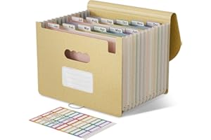 ECOSTASH Accordion File Organizer, 13 Pockets Wheat Straw Expanding File Folder, Portable Monthly Paper Bill Tax Receipt Organizer, Letter A4 Size Document Holder with Colorful Tab - Wheat Yellow
