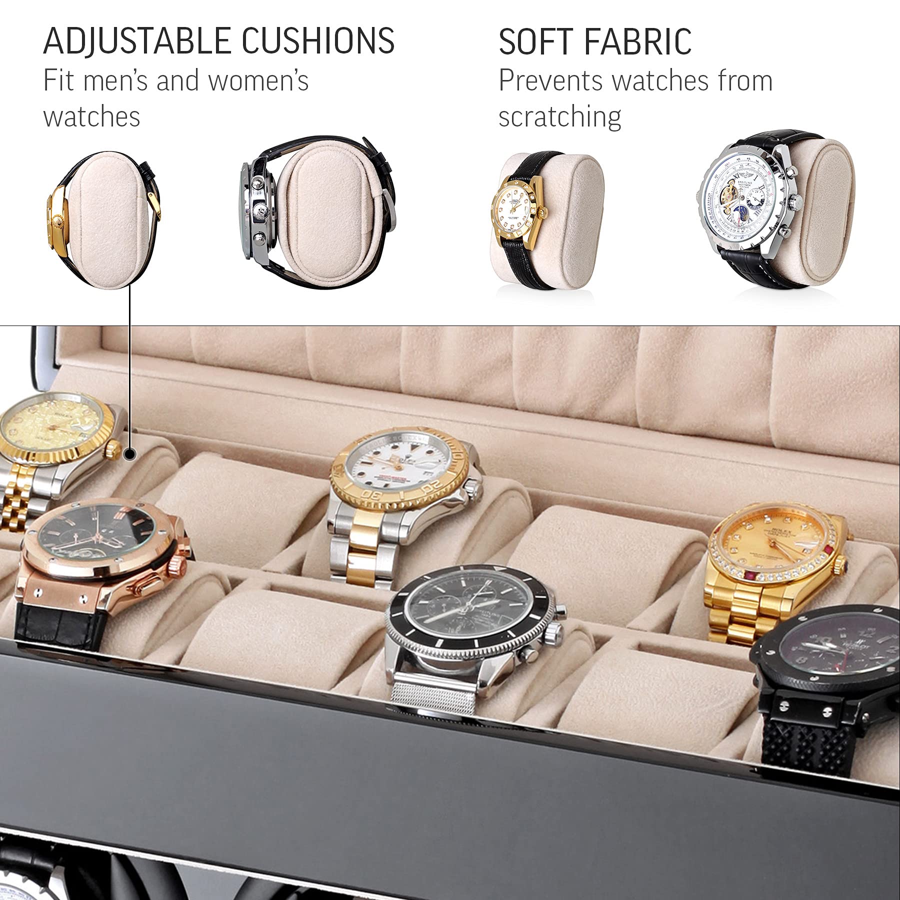 Leader WATCH WINDERS Watch Winder and Storage Box for Winding 3 Automatic Watches and 12 Watch Storage Space