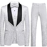 UNINUKOO Mens Suits Slim Fit 3 Piece Jacquard Suit 1 Button Shawl Collar Wedding Formal Tuxedo for Men