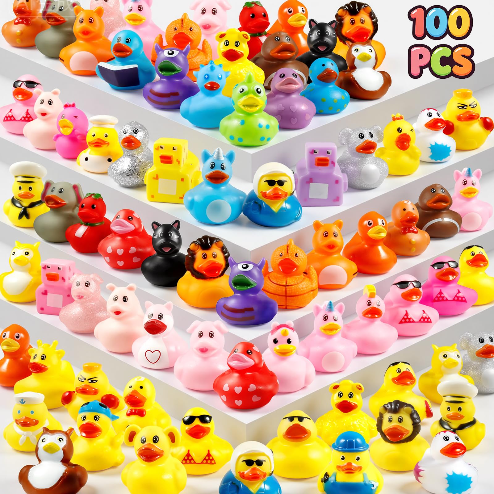 100 Pcs Rubber Ducks, Random Assortment Ducks Bulk for Jeeps Ducking, 2" Mini Rubber Duckies for Baby Toddler Bath Toys, Kids Pool Toys Birthday Gifts Party Favors