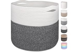 MicroIdeas Medium Woven Blanket Basket Living Room, Large Cotton Rope Baskets 15.8x13.8 In, Soft Toy Storage Bin, Decorative 