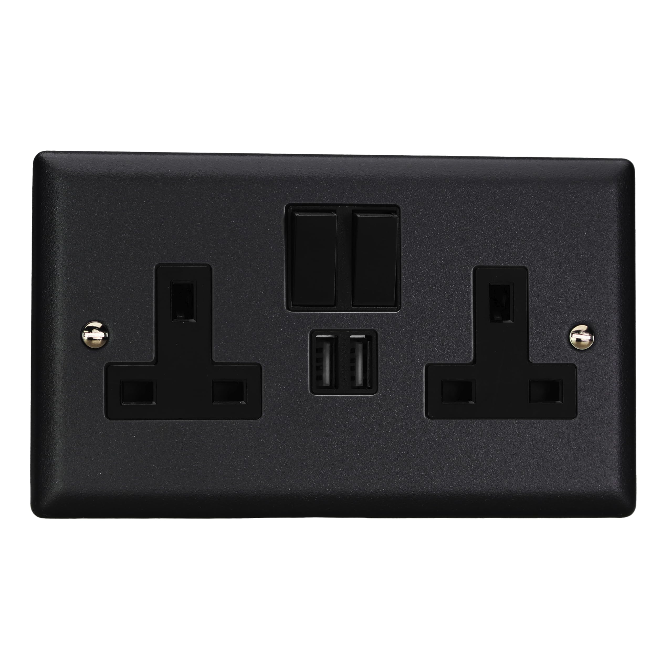 Varilight Double Switched Socket With USB Charging - Urban Matt Black With Black Insert