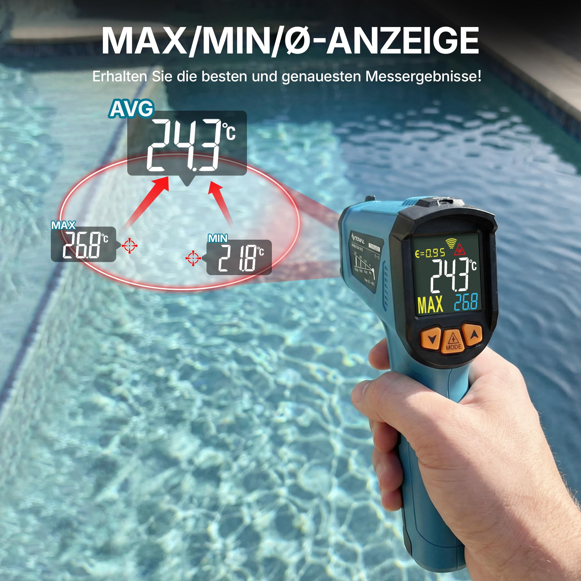 Infrarot Thermometer(nicht für Menschen) -50°C bis 800°C Tilswall IR Digital Laser Temperaturmessgerät mit Kochen LCD Display für Kochen/Barbecue/Pizza Oven/Gefrierschrank/Industrie 7