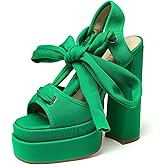 vivianly Lace Up Platform Ankle Strap Heeled Sandals Satin Square Toe Chunky Block High Heels for Women