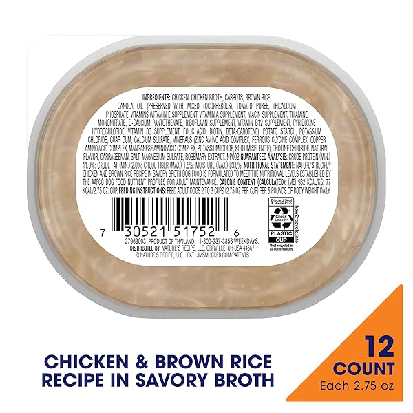 NATURE’S RECIPE WET DOG FOOD, CHICKEN IN BROTH RECIPE, 2.75 OUNCE CUP (PACK OF 12) PACKAGE MAY VARY