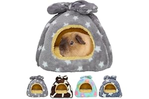 GINIDEAR Guinea Pig Bed, Guinea Pig Hideout House Accessories Warm Bed for Small Animals Hamsters Chinchillas Dwarf Bunnies Hedgehogs. M, Light Grey Stars.