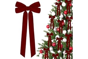 MUKOSEL 12Pcs 5in X 10in Burgundy Velvet Ribbon Bows Christmas Tree Decorations, Xmas Ornaments Vintage Christmas Decor for Tree Home Party Front Door VintageWreath Holiday Decor