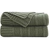 Douceur Olive Green Throw Blanket for Couch, Soft Cozy Lightweight Stripe Pattern Knitted Throw Blanket for Sofa, Living Room Gift, 50"X60"