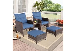 Furnivilla 5 Pieces Wicker Conversation Sets Patio Outdoor Furniture Set with PE Rattan Indoor & Outdoor Furniture Set with Coffee Table for Backyard Porch and Garden