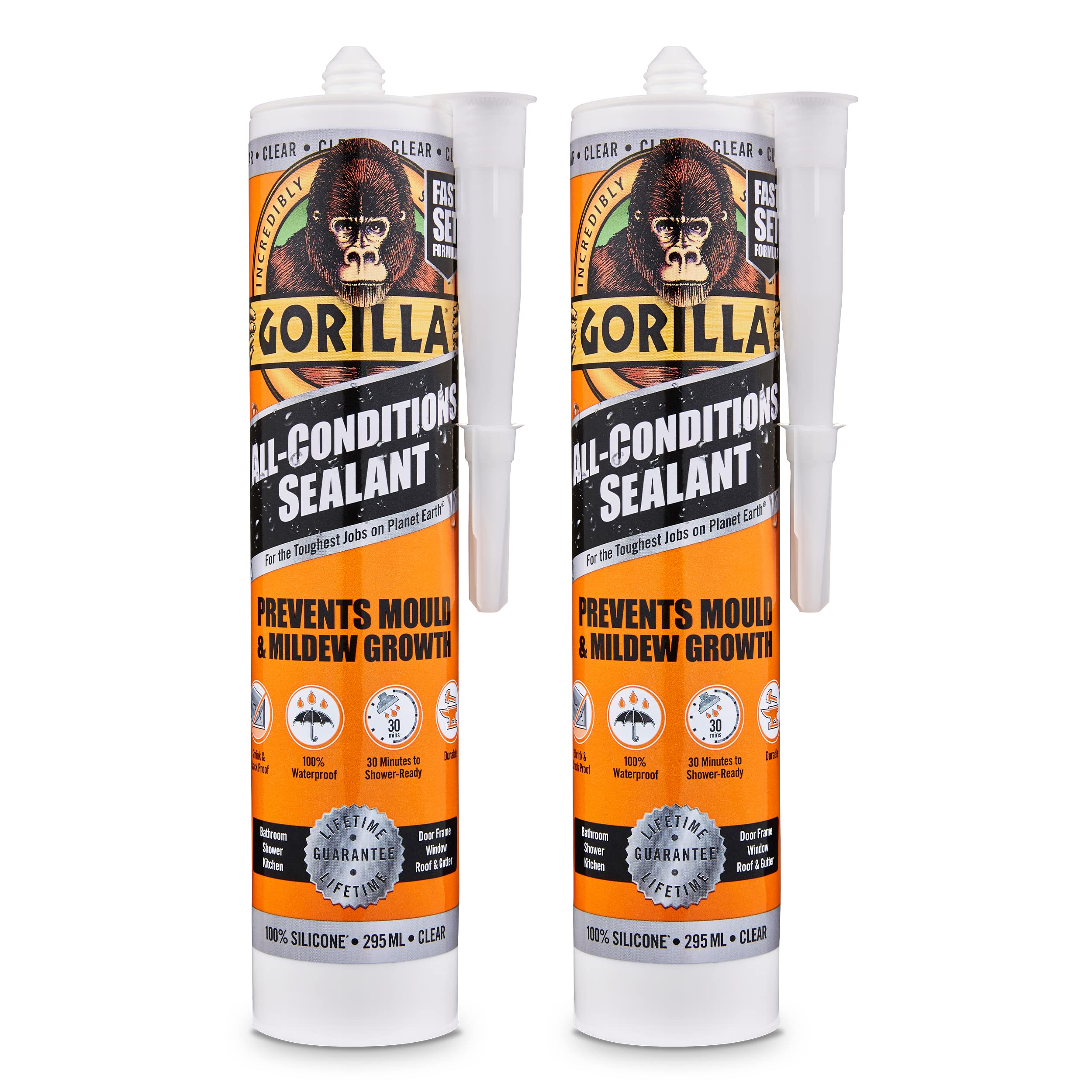 Gorilla All Conditions Silicone Sealant Clear 295ml (2 Pack)