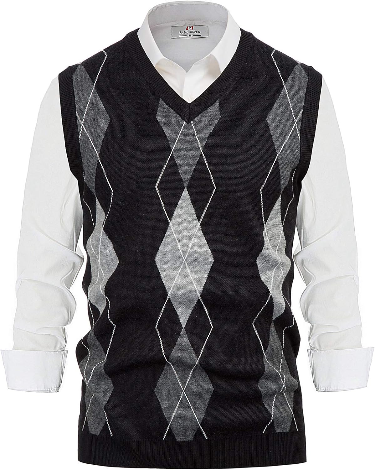 Paul Jones Men's Argyle Sweater Vest Knitted Casual VNeck Pullover