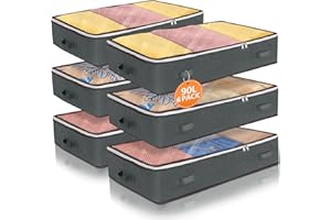 WISE OANNES Under Bed Storage Bags for Bedroom, Large Capacity Clothes Storage Bins, Foldable Bed Storage Containers with Clear Window for Clothes Comforter Blanket Clothing Sweaters Pillows, Toys (90L, 6 Pack)