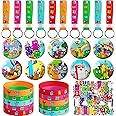 80Pcs Party Supplies, Birthday Party Decoration Include 10 Keychains, 10 Bracelets, 10 Button Pins, and 50 Stickers Birthday Party Decorations