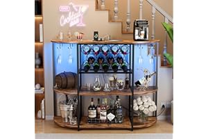 VICTONE Wine Bar Cabinet with LED Lights and Power Outlets, Freestanding Liquor Bar Cabinet Table with Glass Holder Wine Rack Table Mini Bar for Home Kitchen Dining Room