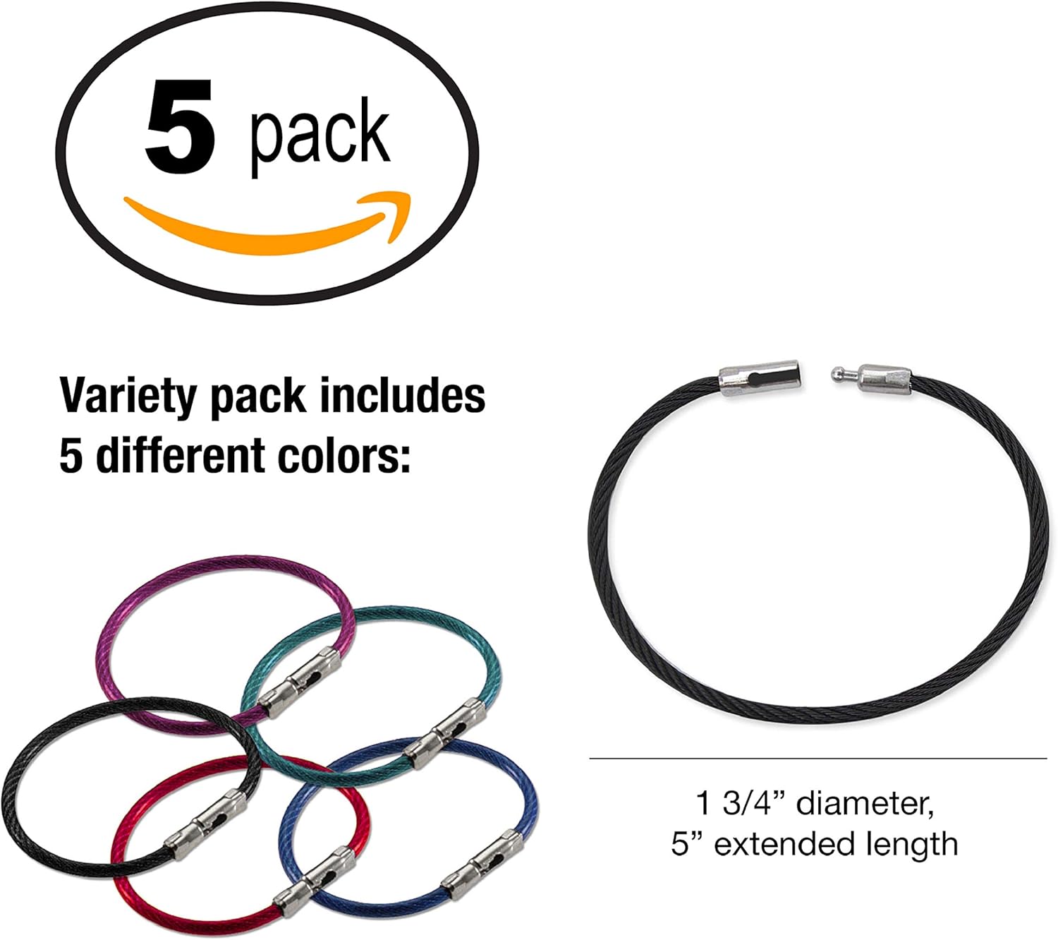 Lucky Line 5" Flex-O-Loc Cable Key Ring, Galvanized Steel, Corrosion-Resistant, Assorted Colors, 5 Pack (7110005) : Office Products