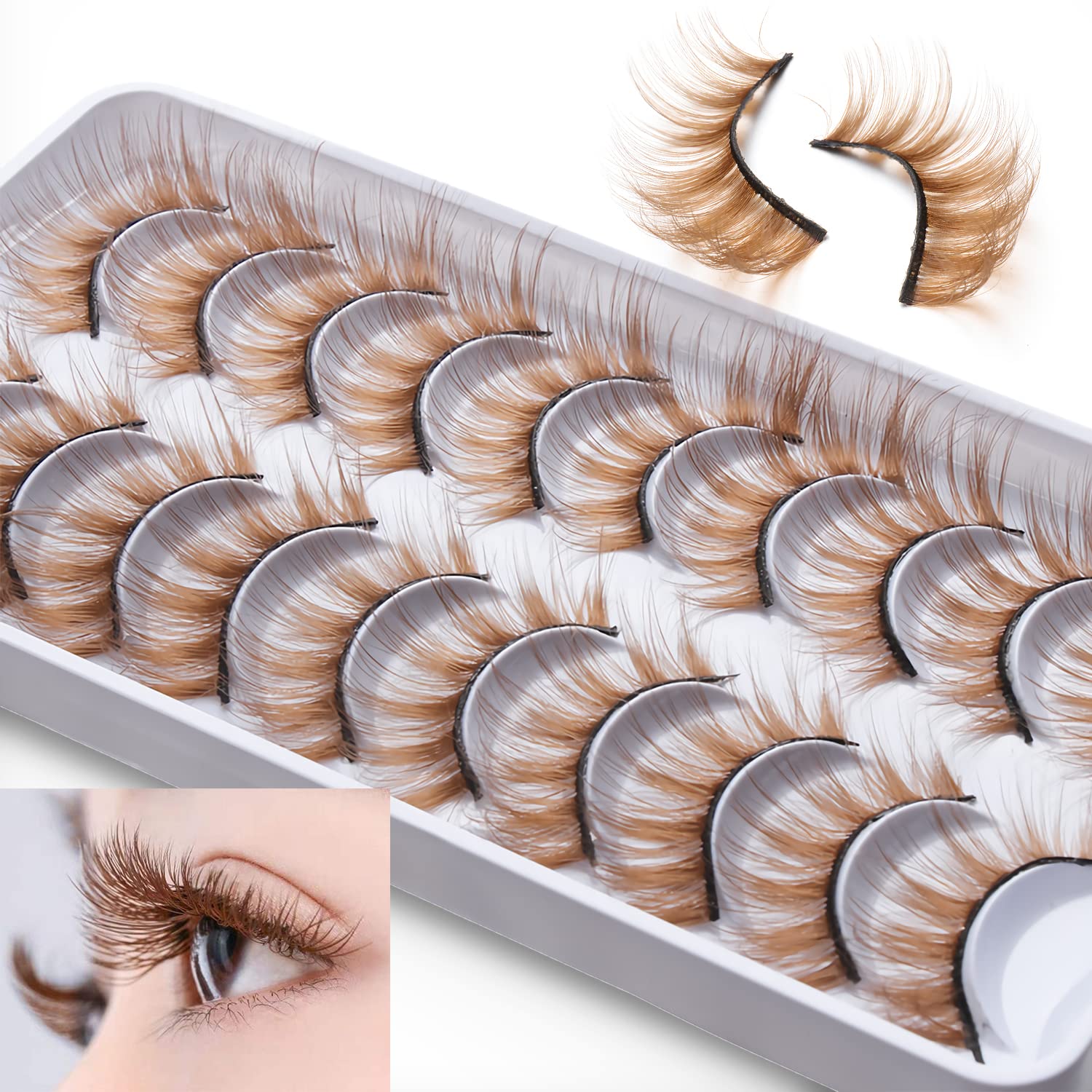 outopen 10 Pairs Brown Eyelashes Blonde Colored