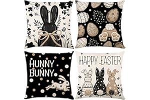 HAFOUXIGM Happy Easter Hunny Bunny Rabbit Easter Eggs Black Throw Pillow Covers 18x18in 4 Pack, Home Sofa Couch Bedroom Decor