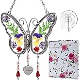 KY&BOSAM Gifts for Grandma Butterfly Suncatcher with Pressed Flower Wings and a Silver Grandma Heart Charm - Stain Glass Panels Grandma Gifts Wind Chime - Mothers Day Birthday Christmas