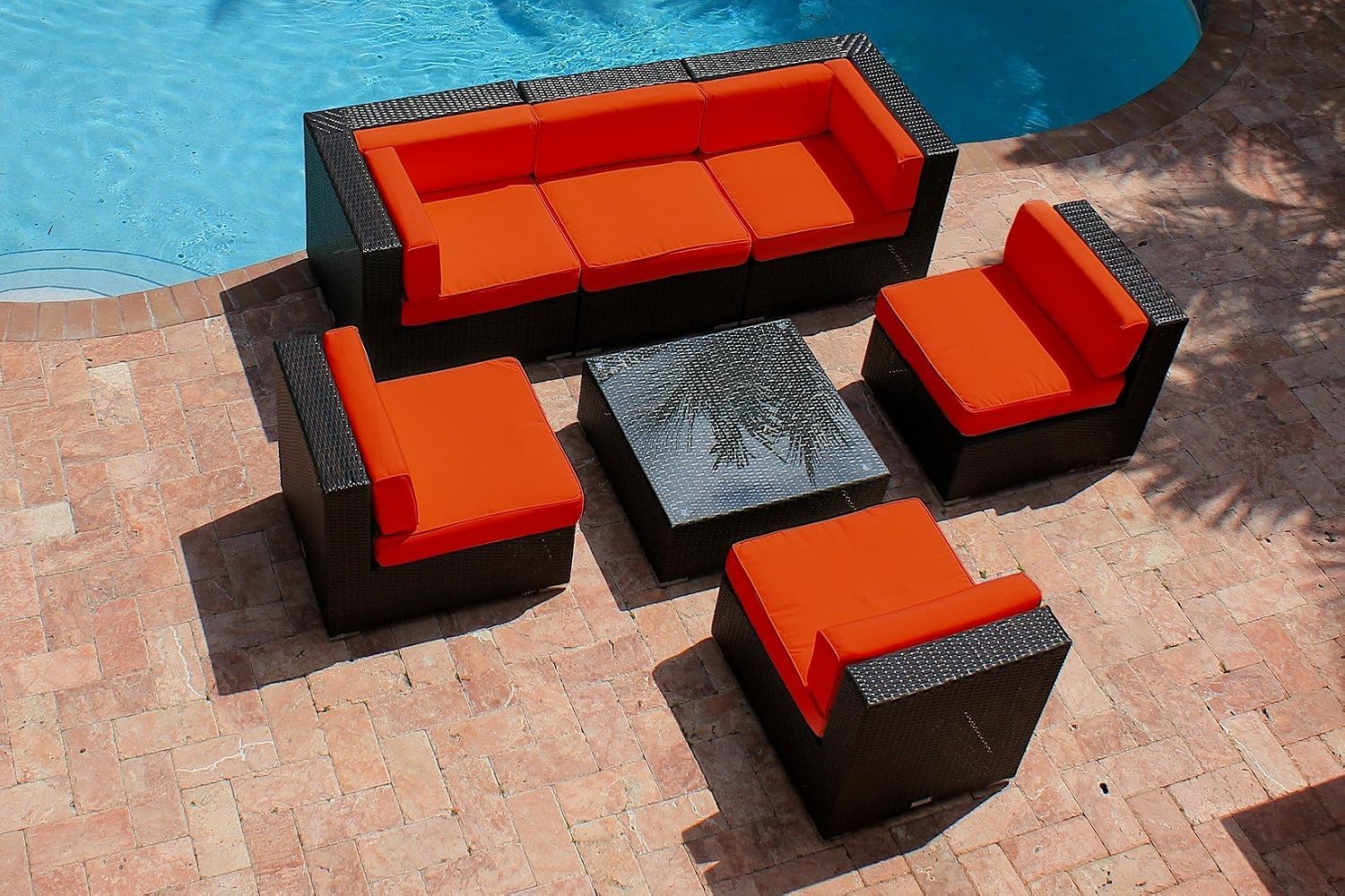 Amazon Com Akoya Wicker Collection 7 Piece Outdoor Patio Furniture Modern Sofa Couch Sectional Modular Set Red Garden Outdoor