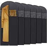 Plixio 60” Black Garment Bags for Hanging Clothes, Men Suit Bag for Travel and Clothing Closet Storage of Women Dress, Shirts, Coats, Suit Cover - Includes Zipper and Transparent Window (Pack of 6)