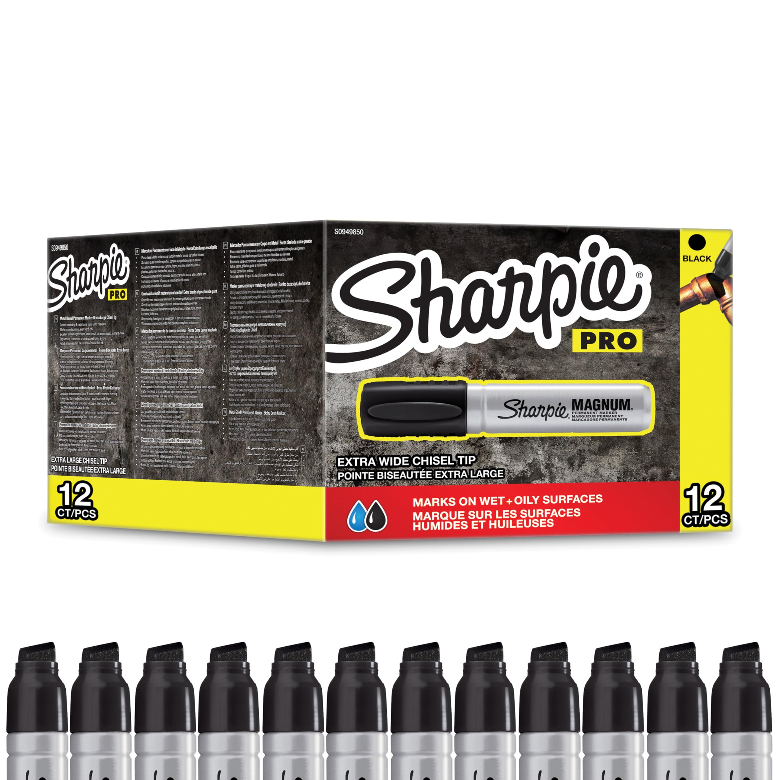 Sharpie Pro Magnum Permanent Markers | Chisel Tip | Black Ink | 12 Count