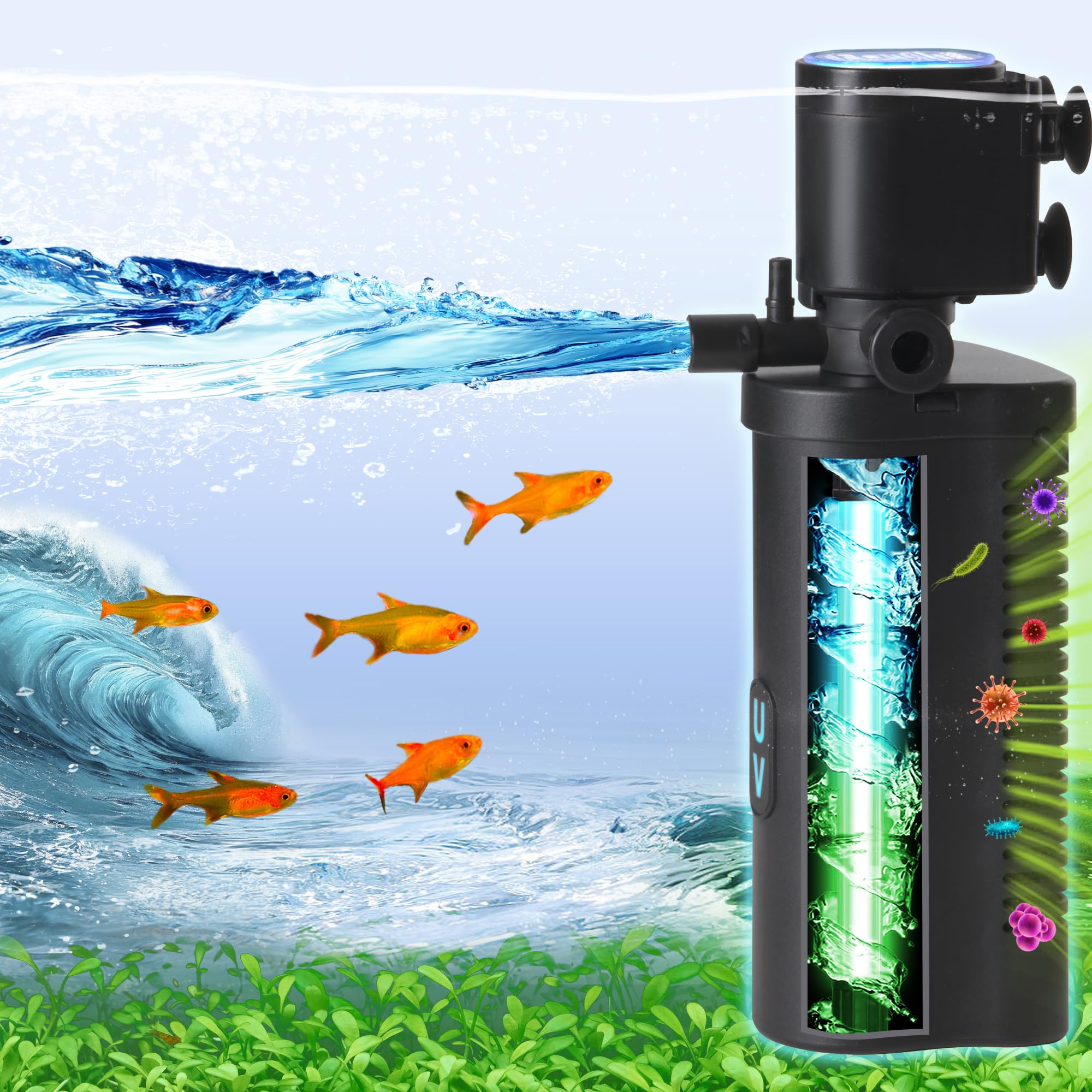 Photo 1 of COOSPIDER Aquarium Filter U-Very Suitable for 10-45 Gallon Tank, 158GPH Small Fish Tank Filters for Green Control, Powerful Internal Submersible Pump for Turtle Tank, Air Supply & Oxygen Enhancement