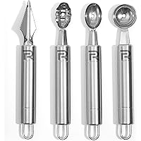 Riveira Melon Baller Scoop Set Stainless Steel 4-Piece Carving Knife Watermelon Cantaloupe Scooper for Cutting and Scooping F