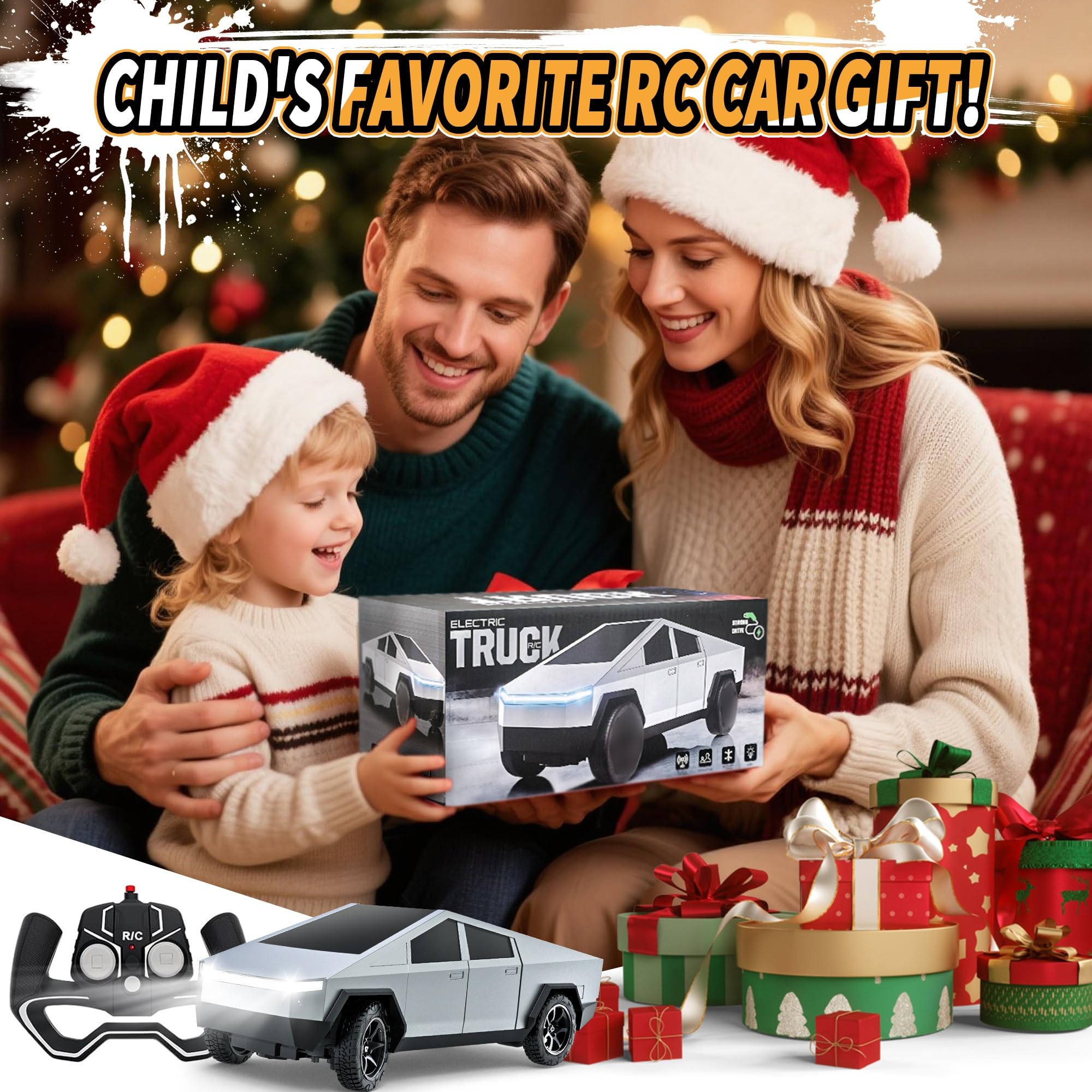 RC Car Toys，All Terrain 2.4GHz RC Truck for Boys Aged 3-8, 8-12, Electric Vehicle Truck Toys for Kids, Birthday Gifts for Kids, Boys and Girls (Silver)