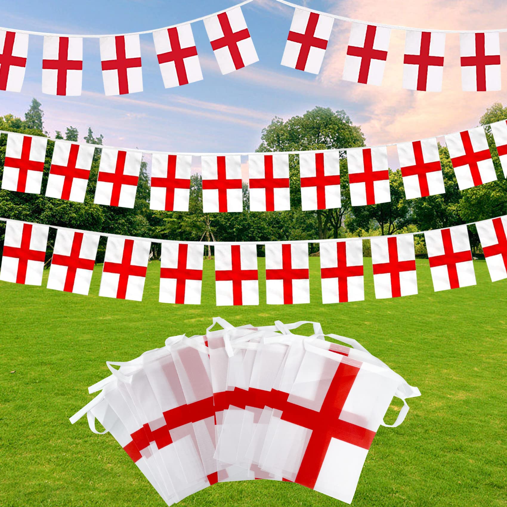 15M England Flag St George Flags England Bunting St George Bunting Decorations Double Sided England Rectangular Buntings Reusable for Football Matches Decorations 2023 Home Street Indoor Outdoor