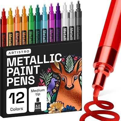 ARTISTRO 12 Metallic Paint Pens 3.0mm Tip for Rock Glass Wood Fabric