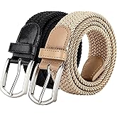 UNGGJKB Mens Belts, 2 Pack Woven Golf Casual Belts, Mens Elastic Band Casual Jeans Gifts